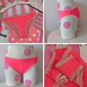 Victoria's Secret Pink Coral Cotton Lingerie Bikini Panty NWT Ruffle Trim Neon